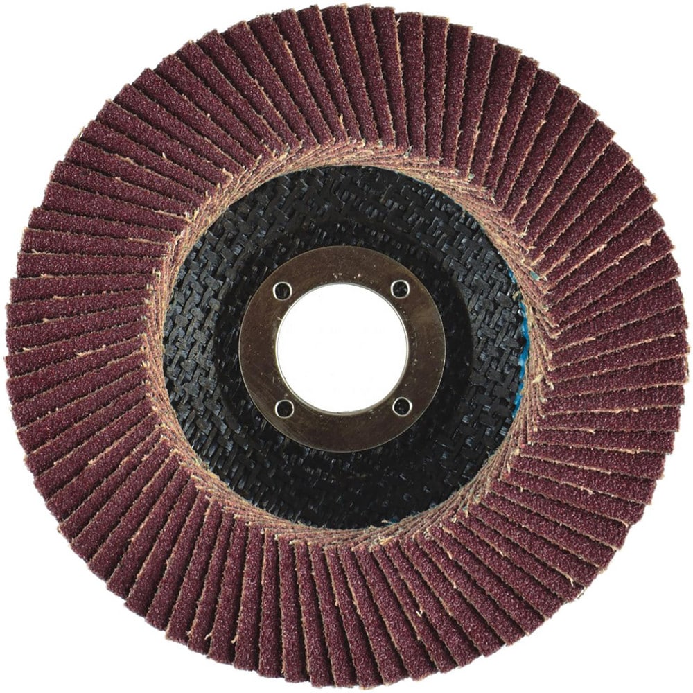 Flap Disc:  4" Dia, 5/8" Hole, 40 Grit, Aluminum Oxide, Type 27