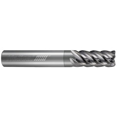 Corner Radius End Mill: 3/16" Dia, 1/4" LOC, 0.0100" Radius, 5 Flute, Solid Carbide