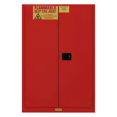 Flammable & Hazardous Storage Cabinets:  45.000 gal Drum, 2.000 Door,  2 Shelf,  Manual Closing,  Red