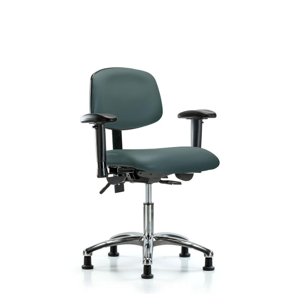 Ergonomic Multifunction Task Chair: Vinyl, 24" Seat Height, Colonial Blue