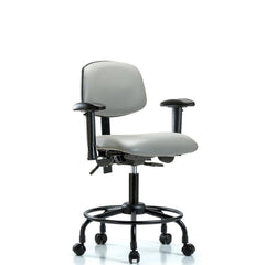 Ergonomic Multifunction Task Chair: Vinyl, 27-3/4" Seat Height, Dove Gray