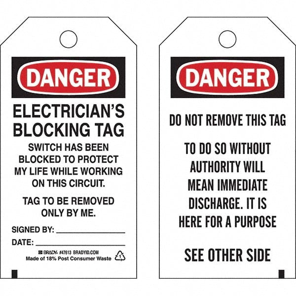 Lockout Tag: 5-3/4" High, 3" Wide, Paper, "DANGER"