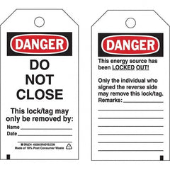 Lockout Tag: 5-3/4" High, 3" Wide, Polyester, "DANGER"