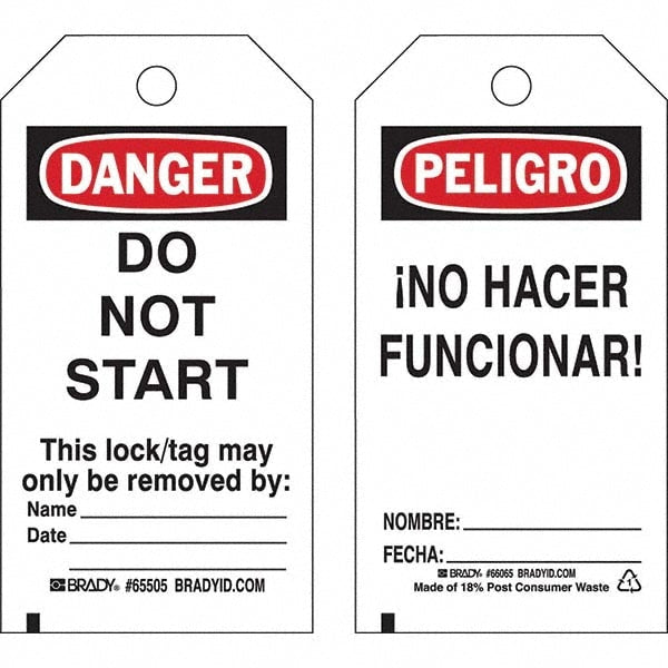 Do Not Operate Tag: 5-3/4" High, 3" Wide, Paper, "DANGER"