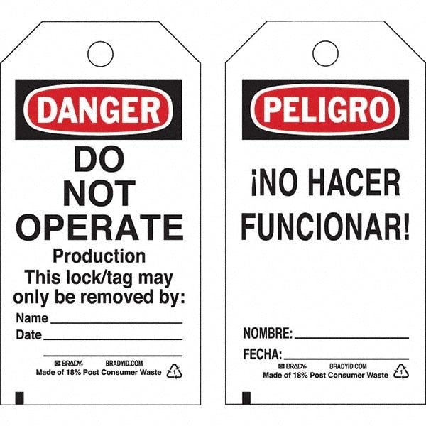 Do Not Operate Tag: 5-3/4" High, 3" Wide, Polyester, "DANGER"