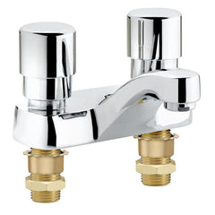 Lavatory Faucets; Type: Deck Mount; Spout Type: Straight; Design: Vandal Resistant Push Cap; Self-Closing Valve; Handle Type: Push Button; Mounting Centers: 4; Drain Type: Manual; Finish/Coating: Chrome Plated Brass; Thread Type: NPT Male; Special Item In