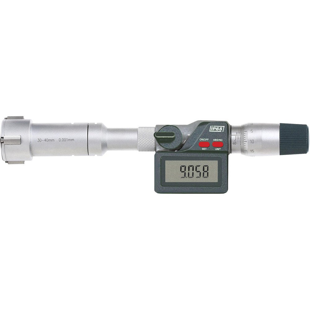 Electronic Inside Micrometer Sets; Set Type: Internal; Minimum Measurement (mm): 1; Maximum Measurement: 2.00; Maximum Measurement (Inch): 2.00; Resolution: 0.000; Digital Counter: No; Rod Type: Extension; Gage Depth (mm): 114 mm; Gage Depth (Decimal Inch