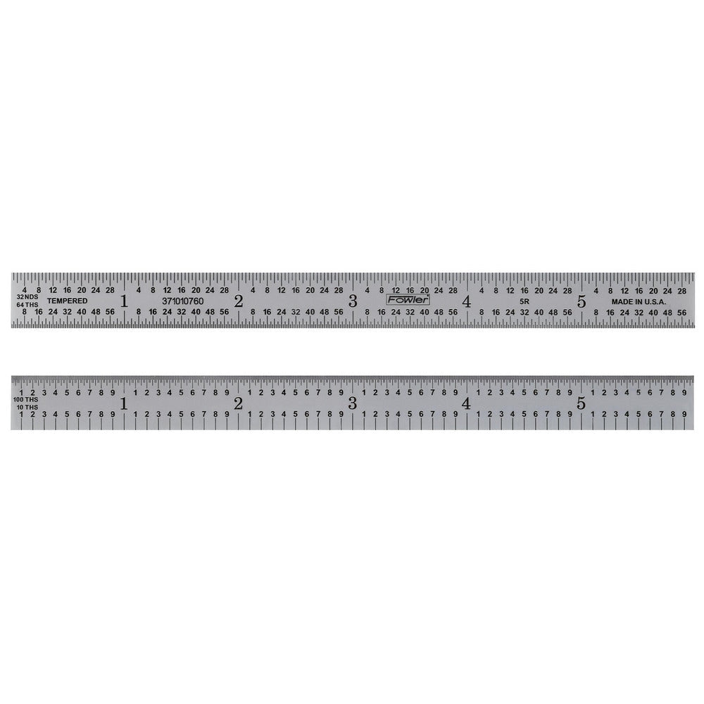 Steel Rules; Material: Steel; Length (Inch): 36; Graduation (Inch): 1/1001/641/321/10; Tip Style: Flat; Color: Silver; Flexibility: Rigid