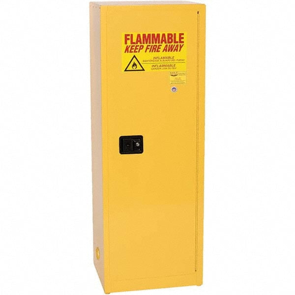 Flammable & Hazardous Storage Cabinets:  24.000 gal Drum, 1.000 Door,  3 Shelf,  Self Closing,  Yellow