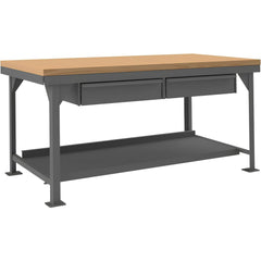 Heavy-Duty Work Table: 96" Wide, 6 to 34-1/4" High, Powder Coated & Textured, Steel Top, Steel Base, Gray