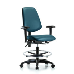 Ergonomic Multifunction Task Chair: Vinyl, 28-1/2" Seat Height, Marine Blue