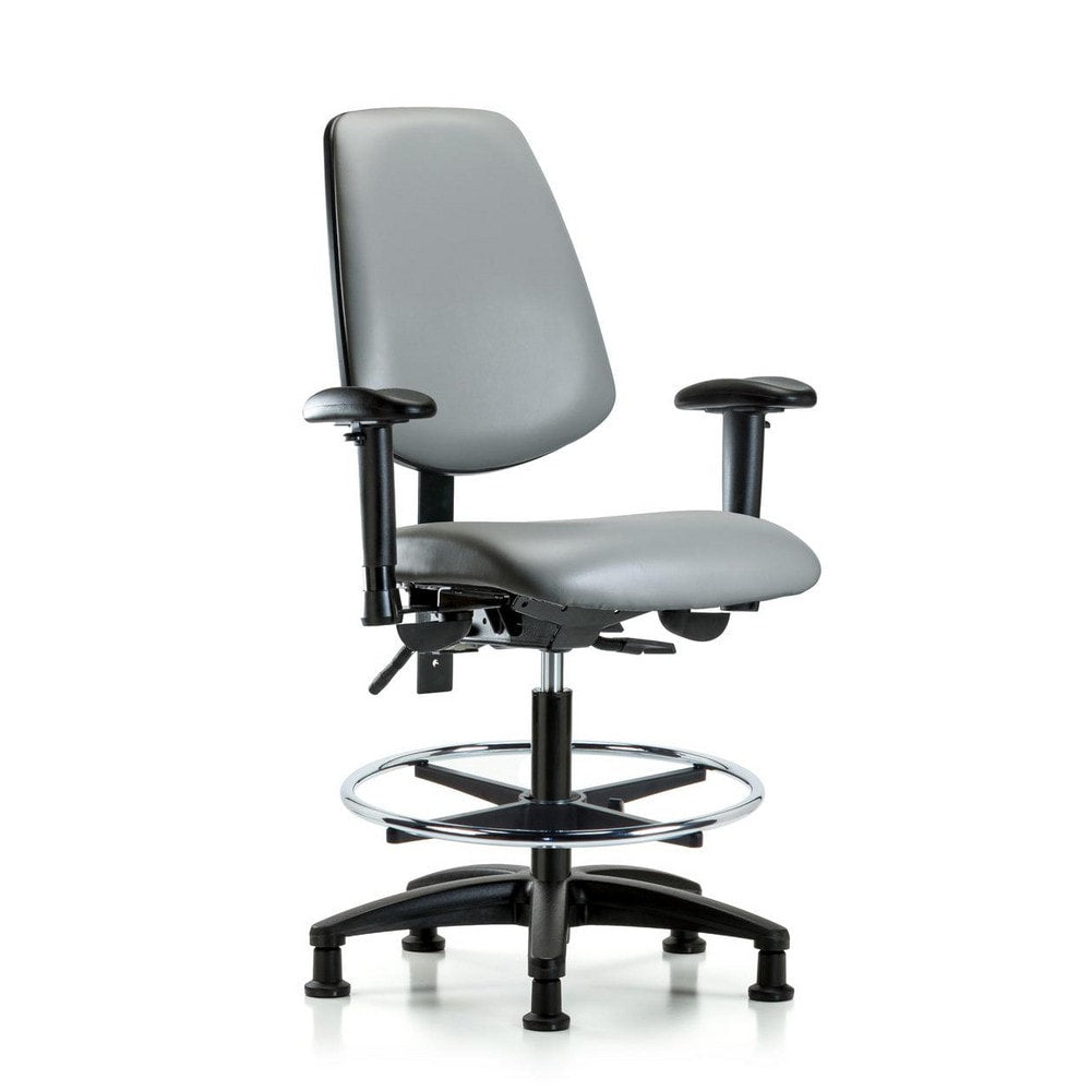 Ergonomic Multifunction Task Chair: Vinyl, 28-1/2" Seat Height, Sterling