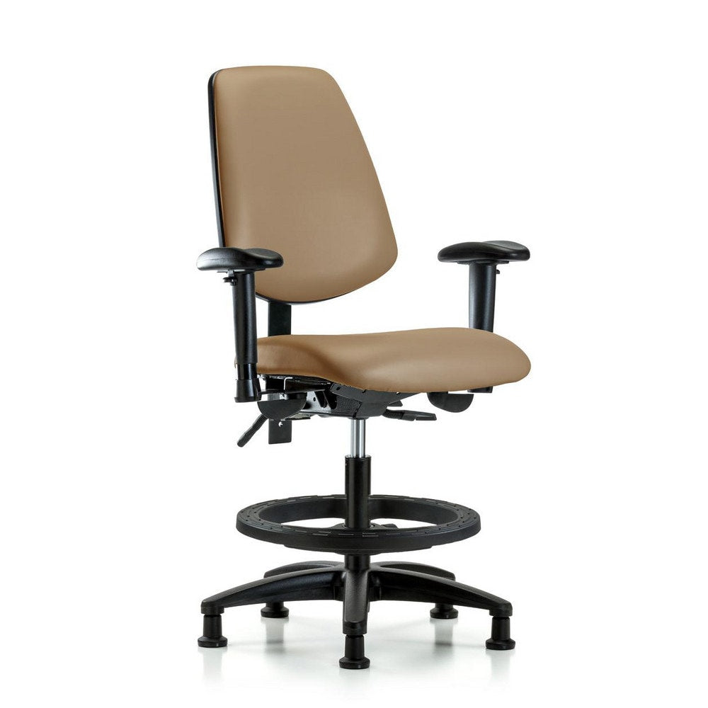 Ergonomic Multifunction Task Chair: Vinyl, 28-1/2" Seat Height, Taupe