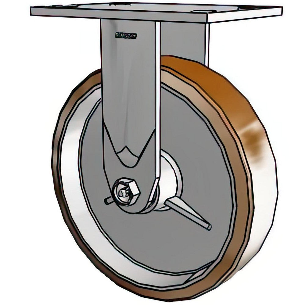 Rigid Top Plate Caster: Nylon, 8" Wheel Dia, 2" Wheel Width, 1,250 lb Capacity, 9-1/2" OAH