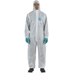 Disposable Coveralls: Size 4X-Large, 0.7064 oz, SMS, 2-Way Zipper with Storm Flap Closure