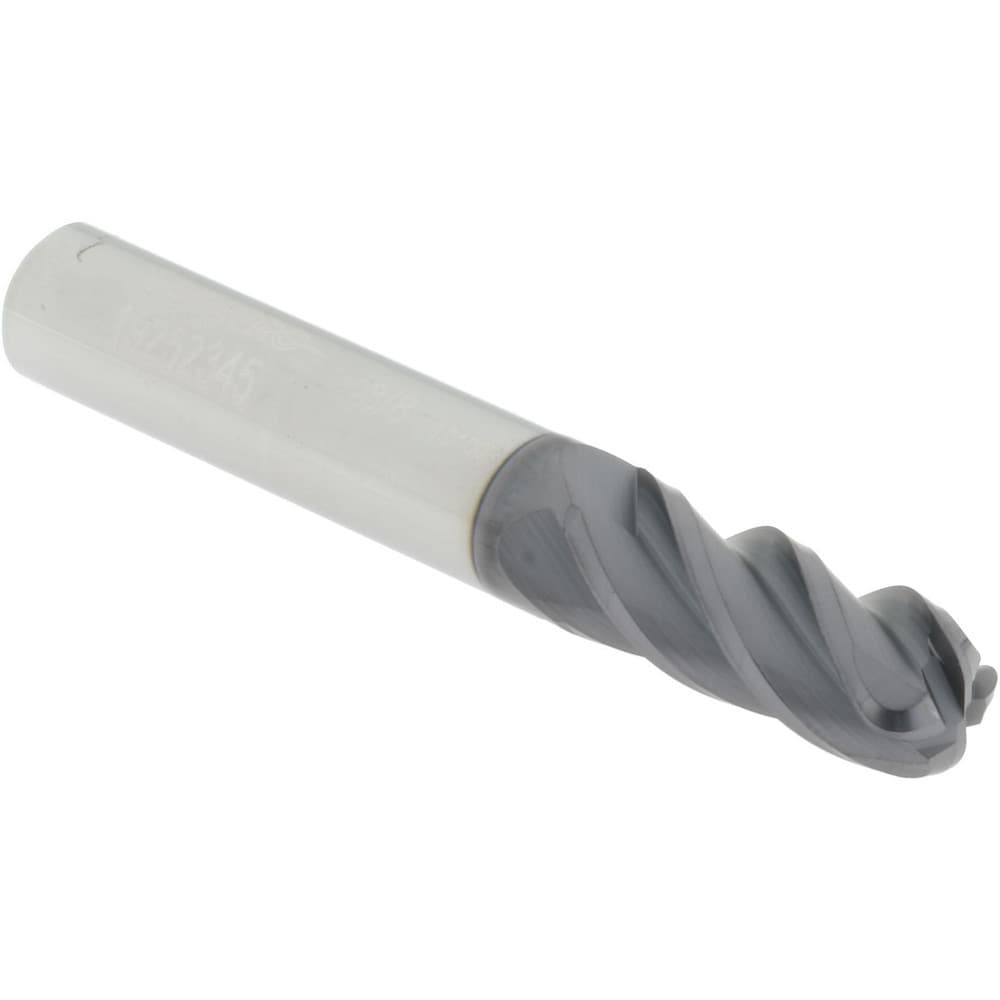 Corner Radius End Mill: 3/8" Dia, 7/8" LOC, 0.0100" Radius, 4 Flute, Solid Carbide