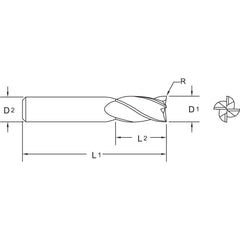 Square End Mill: 1/2" Dia, 1" LOC, 4 Flute, Solid Carbide