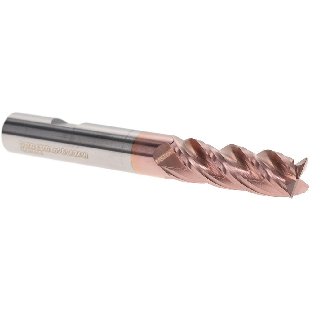 Square End Mill: 1/2" Dia, 1-1/2" LOC, 4 Flute, Solid Carbide