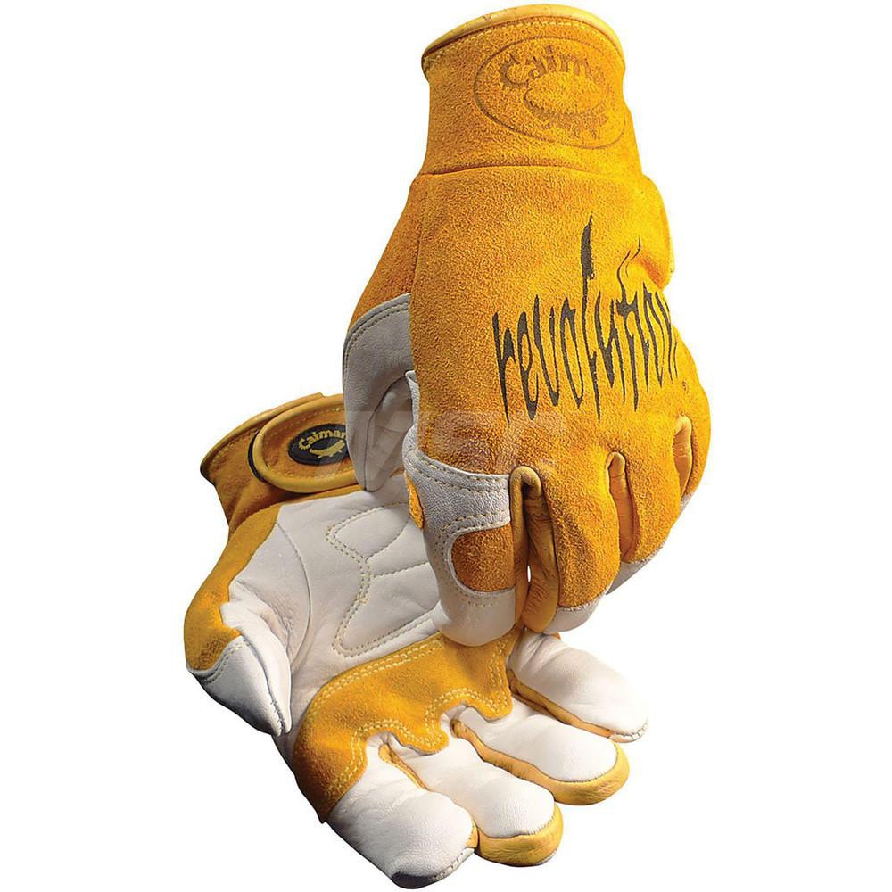 Welding Gloves: Caiman 1828, Size Medium, Uncoated-Coated, Grain Cowhide Leather & Split Cowhide Leather, Pair, for MIG & TIG