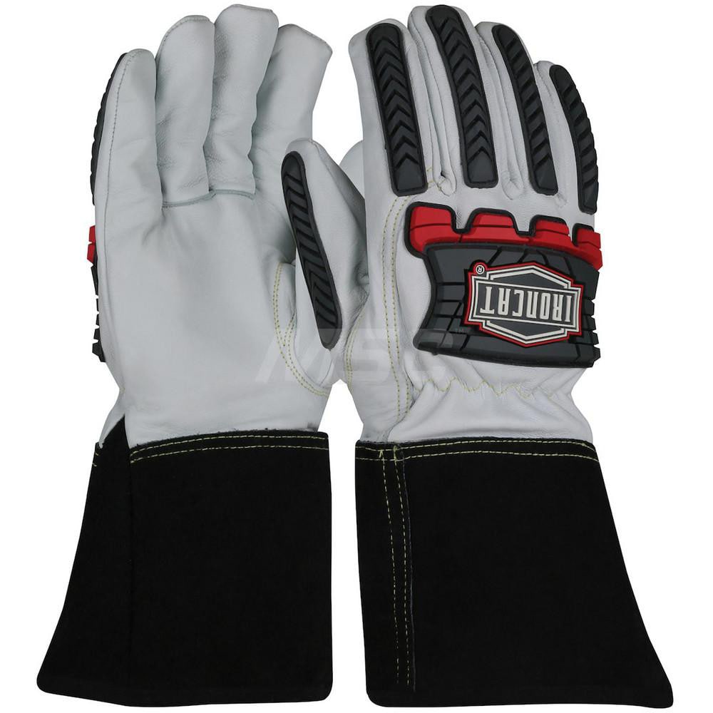 Welding Gloves: Ironcat 6244, Size Large, Uncoated-Coated, Grain Goatskin Leather, Pair, for TIG