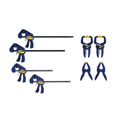 Bar & Pipe Clamp Sets; Type: Clamp Set; Maximum Spread (Inch): 12; Includes: (2) 2"/50mm HANDI-CLAMP, (2) 6" Mini One-Handed Bar Clamps, (2) 12" Mini One-Handed Bar Clamps, (2) 2" Resin Spring Clamps; Maximum Opening Capacity (cm): 30.48; Number Of Pieces