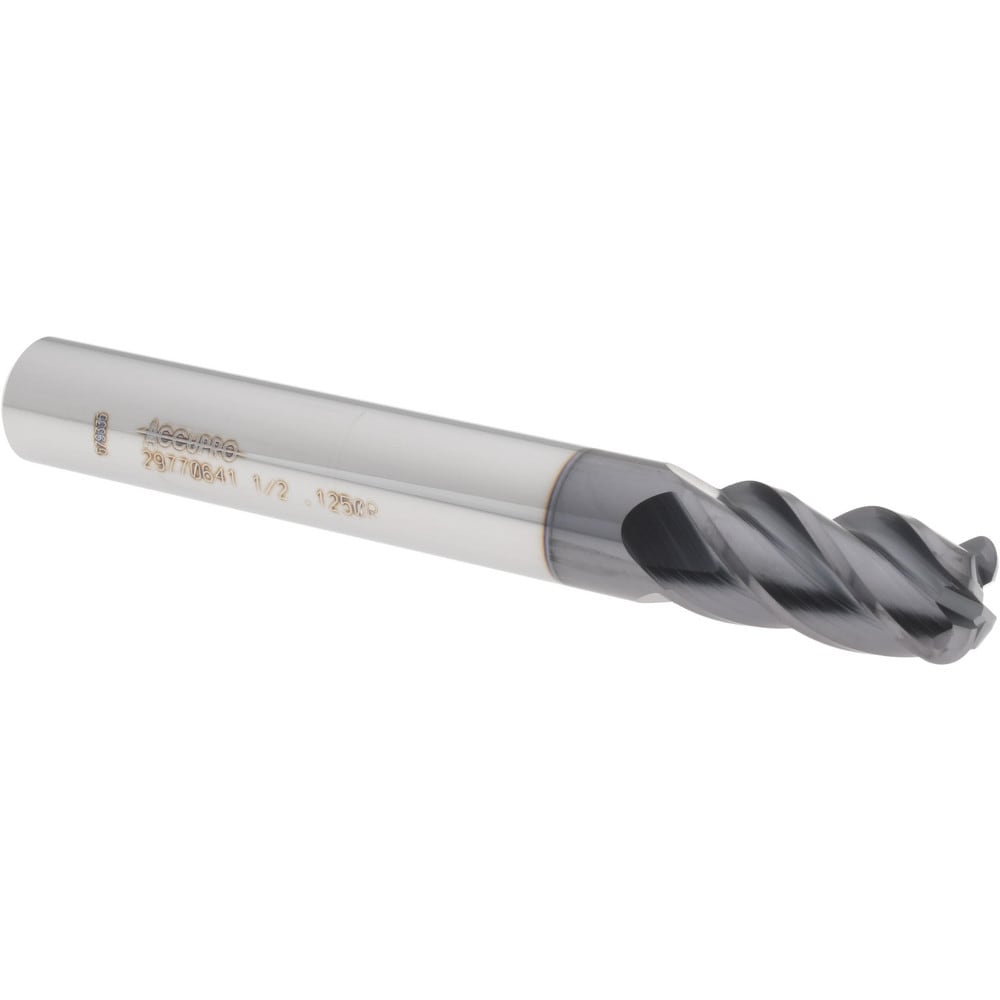 Corner Radius End Mill: 1/2" Dia, 1" LOC, Centercutting