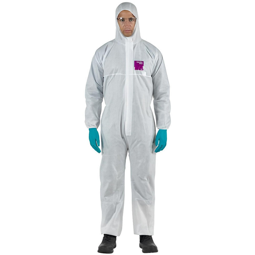 Disposable Coveralls: Chemical Protection, Size 3X-Large, 1.4200 oz, SMS, Two Way Zipper & Stormflaps Closure