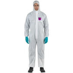 Disposable Coveralls: Chemical Protection, Size 4X-Large, 1.4200 oz, SMS, Two Way Zipper & Stormflaps Closure