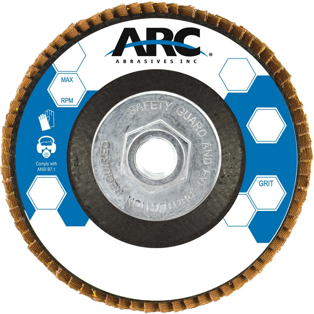 Flap Disc:  4-1/2" Dia, 5/8-11" Hole, 40 Grit, Zirconia Alumina, Type 29