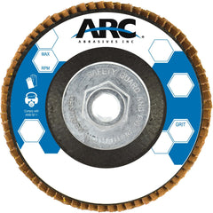 Flap Disc:  4-1/2" Dia, 5/8-11" Hole, 60 Grit, Zirconia Alumina, Type 29