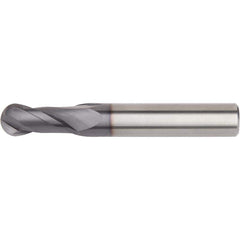 ‎0.085″ Dia. × 1/8″ Shank × 0.128″ DOC × 1-1/2″ OAL, Carbide Uncoated, 2 Flute, 30° Helix, Round, External , Ballnose End Mill