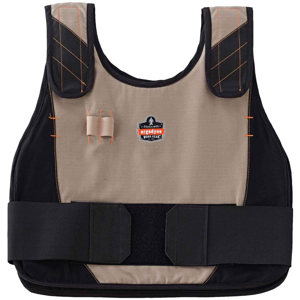 Cooling Vests; Cooling Technology: Phase Change Vest; Breakaway: No; Expandable: Yes; Size: Large, X-Large; Color: Khaki; Maximum Cooling Time (Hours): 4; Material: Modacrylic Cotton; Activation Method: Cooling Inserts; Closure Type: Hook & Loop