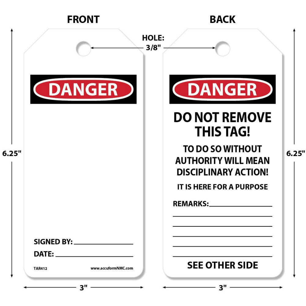 Blank Tag: Rectangle, 6-1/4" High, Synthetic Paper, "DANGER"