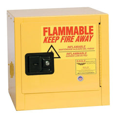 Flammable & Hazardous Storage Cabinets:  2.000 gal Drum, 1.000 Door,  1 Shelf,  Manual Closing,  Yellow