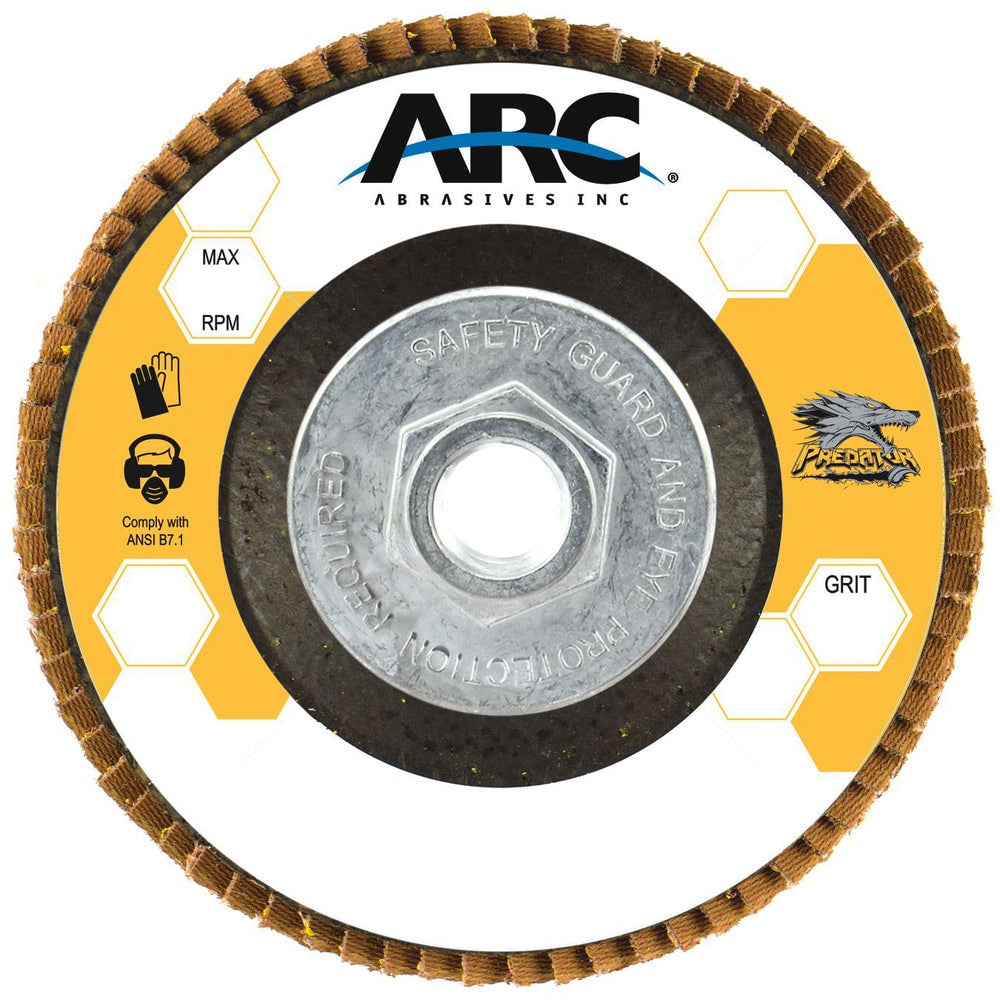 Flap Disc:  4-1/2" Dia, 5/8-11" Hole, 60 Grit, Ceramic Alumina, Type 29