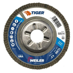 Flap Disc:  4-1/2" Dia, 7/8" Hole, 60 Grit, Zirconia Alumina, Type 29