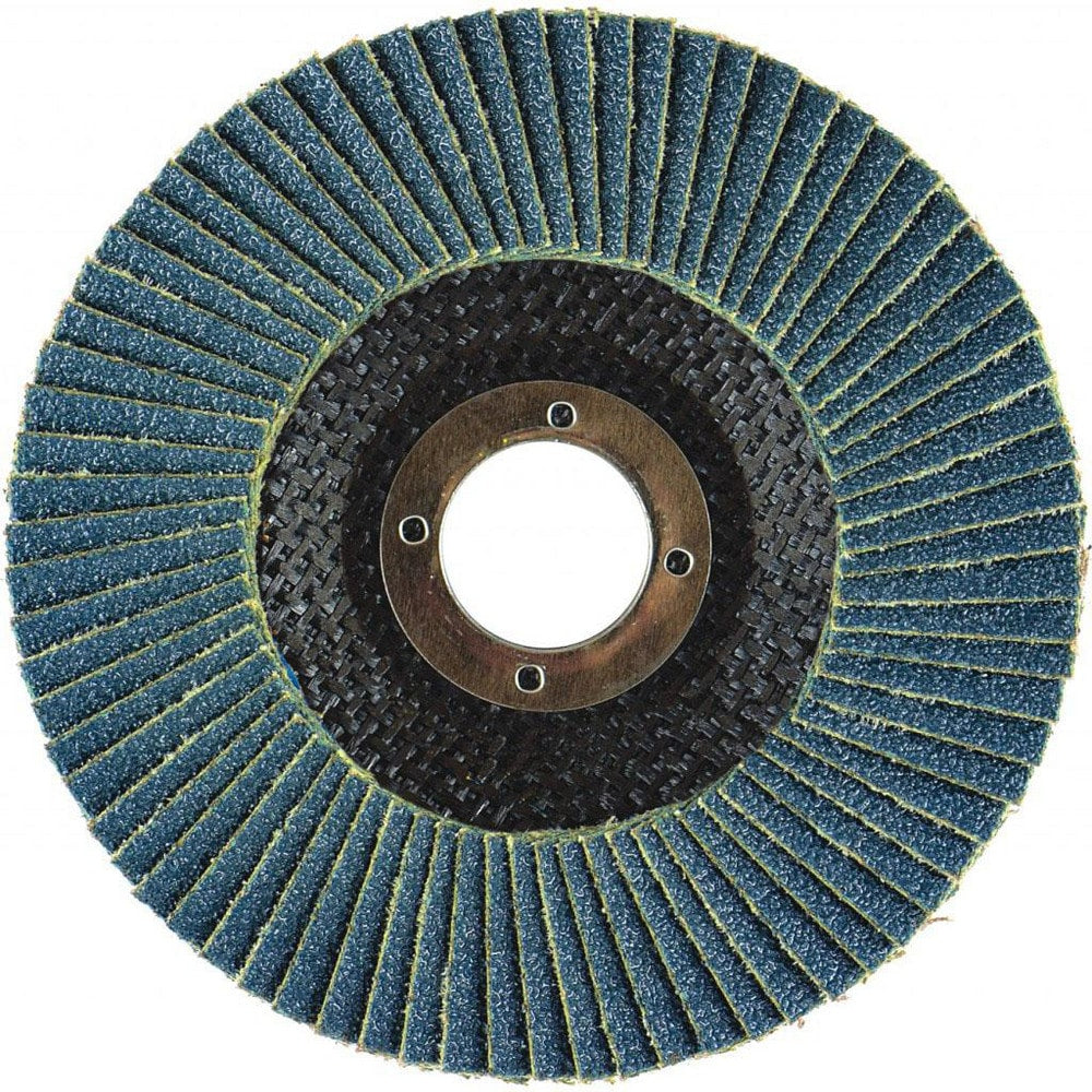 Flap Disc:  4" Dia, 5/8" Hole, 36 Grit, Zirconia Alumina, Type 29