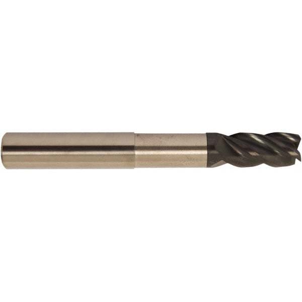 Corner Radius End Mill: 1" Dia, 1-1/4" LOC, 38 deg Helix, Corner Radius End, Centercutting Series HS