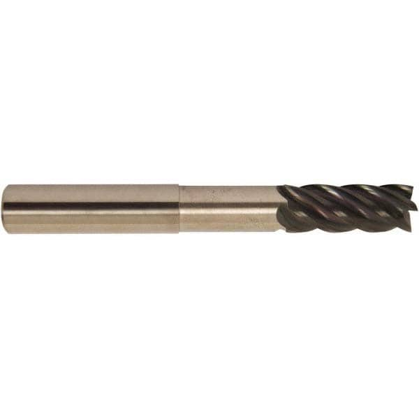 Corner Radius End Mill: 1" Dia, 1-1/4" LOC, 38 deg Helix, Corner Radius End, Centercutting Series HS