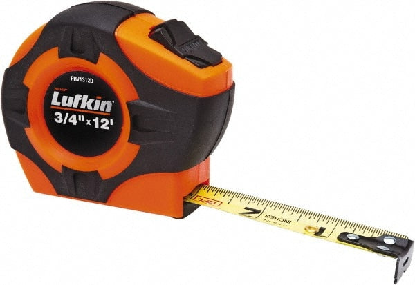 Tape Measure: 12' Long, 3/4" Width, Yellow Blade