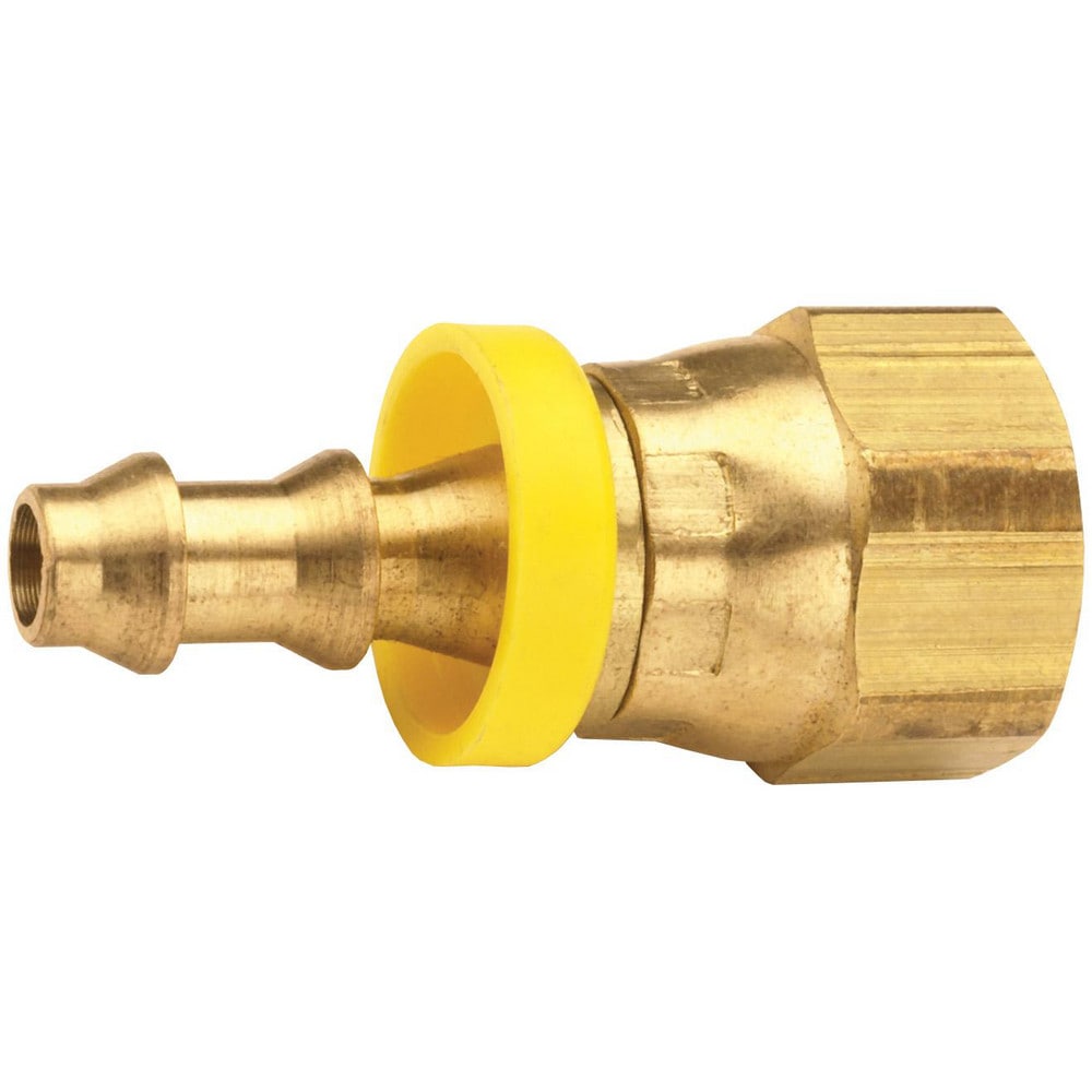 Barbed Push-On Hose Fittings; Fitting Type: Female Swivel; Inside Diameter (Inch): 3/8; Material: Brass; Thread Standard: UNF; Thread Size: 9/16-18; Barb Size: 3/8