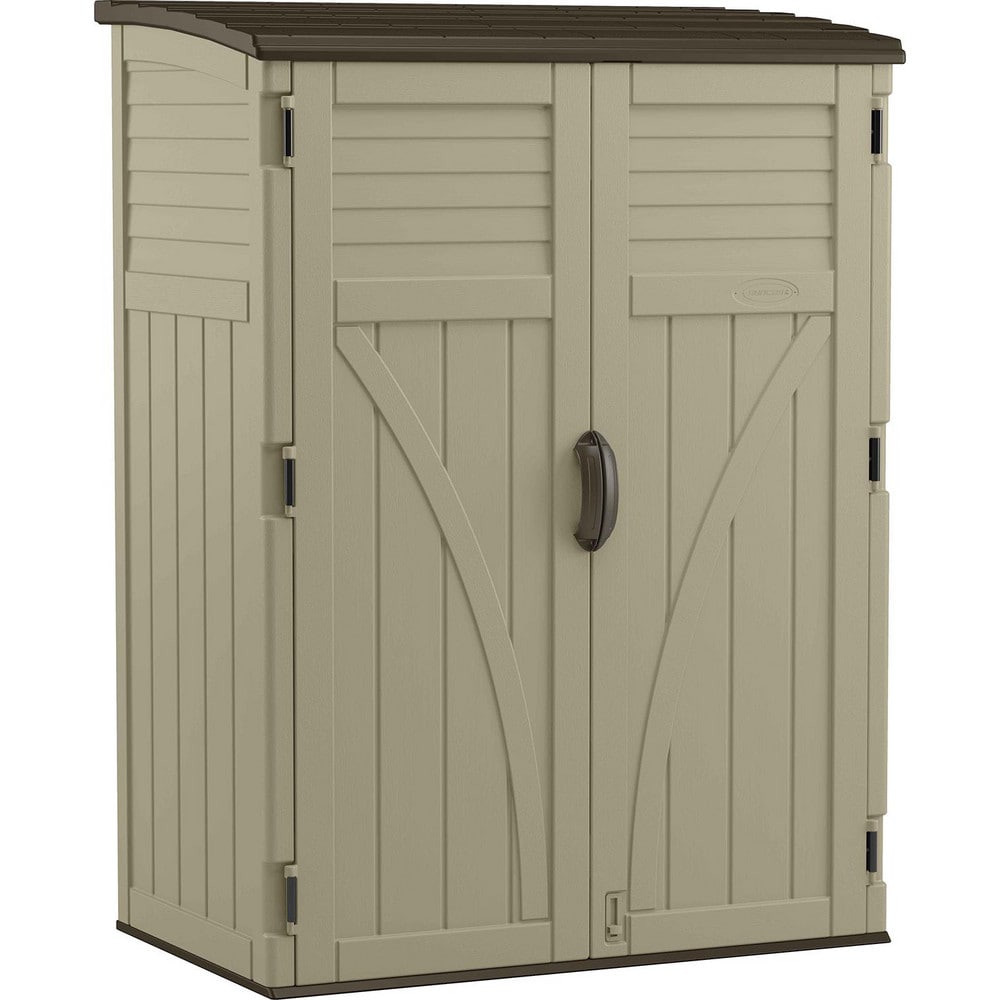 Sheds; Shed Type: Vertical Storage Shed; Overall Width: 53 in; Overall Depth: 32.5 in; Overall Height: 71.5 in; Overall Capacity: 54 ft¬≥; Material: Resin; Color: Sand