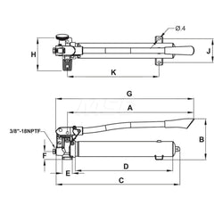 Manual Hydraulic Pumps; Number Of Stages: 2; Piston Diameter (Decimal Inch): 0.4; Port Size: 3/8  NPTF; Maximum Handle Effort: 100; 1st Stage Pressure Rating: 200; 2nd Stage Pressure Rating: 10000; Orientation: Horizontal; Stroke Length: 20