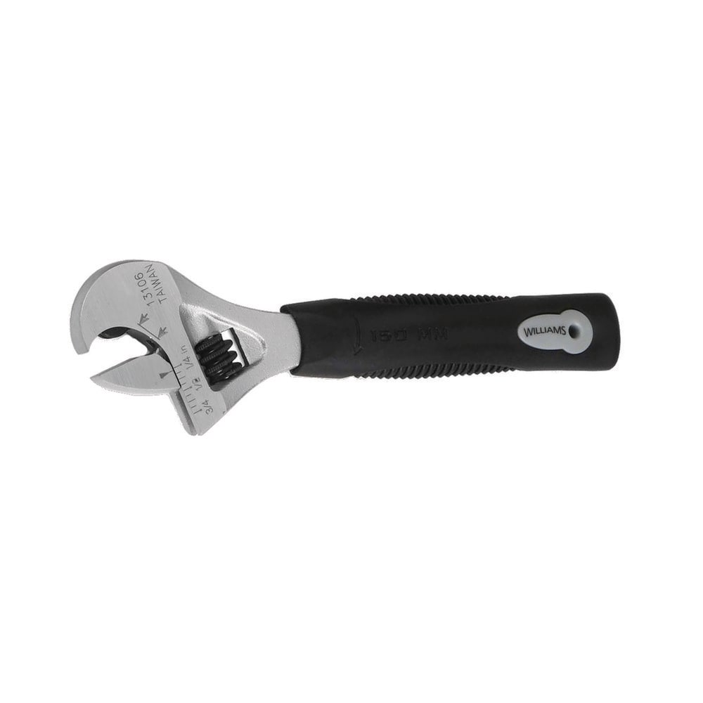 Adjustable Wrench: 6" OAL, 13/16" Jaw Capacity