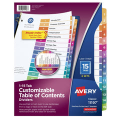 11 x 8 1/2" 1 to 15" Label, 27 Tabs, 3-Hole Punched, Preprinted Divider