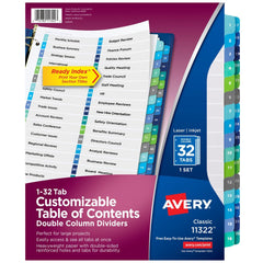 11 x 8 1/2" 1 to 32" Label, 32 Tabs, 3-Hole Punched, Preprinted Divider