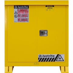 Flammable & Hazardous Storage Cabinets:  30.000 gal Drum, 2.000 Door,  1 Shelf,  Manual Closing,  Safety Yellow