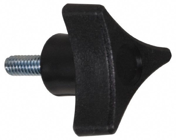 3 Arm Knobs; Style: Threaded Stem; Head Diameter: 1.75 in; Stem Size: 5/16-18; Height (Inch): 1.05 in; Height (mm): 1.05 in; Hub Diameter: 0.75 in; Material: Polypropylene; Thread Length: 1/2; Hub Height: 0.49 in; Head Height: 0.56 in; Color: Black; Finis