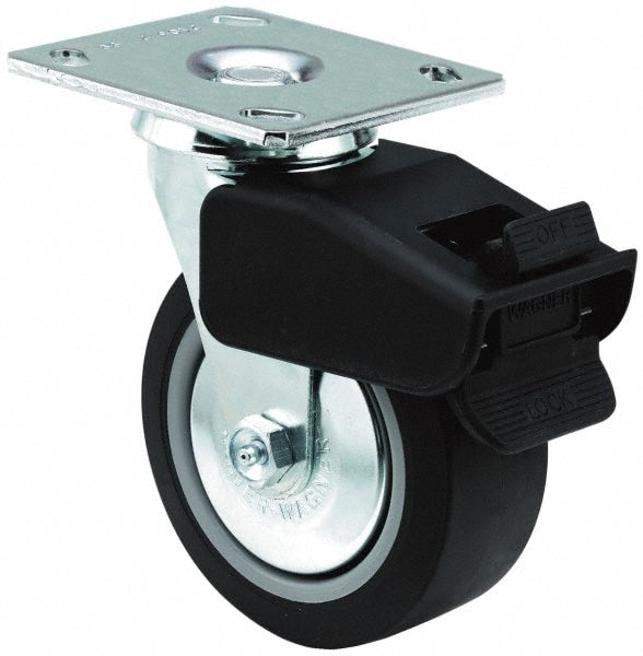 Swivel Top Plate Caster: Thermoplastic Rubber, 4" Wheel Dia, 2" Wheel Width, 300 lb Capacity, 5-5/8" OAH