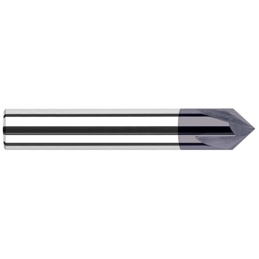 Chamfer Mill: 1/2" Dia, 1/2" Shank Dia, 4 Flute, Solid Carbide, Single End